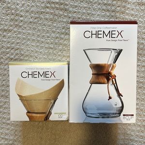 CHEMEX 8 CUP FILTER DRIP COFFEE MAKER + COFFEE FILTERS